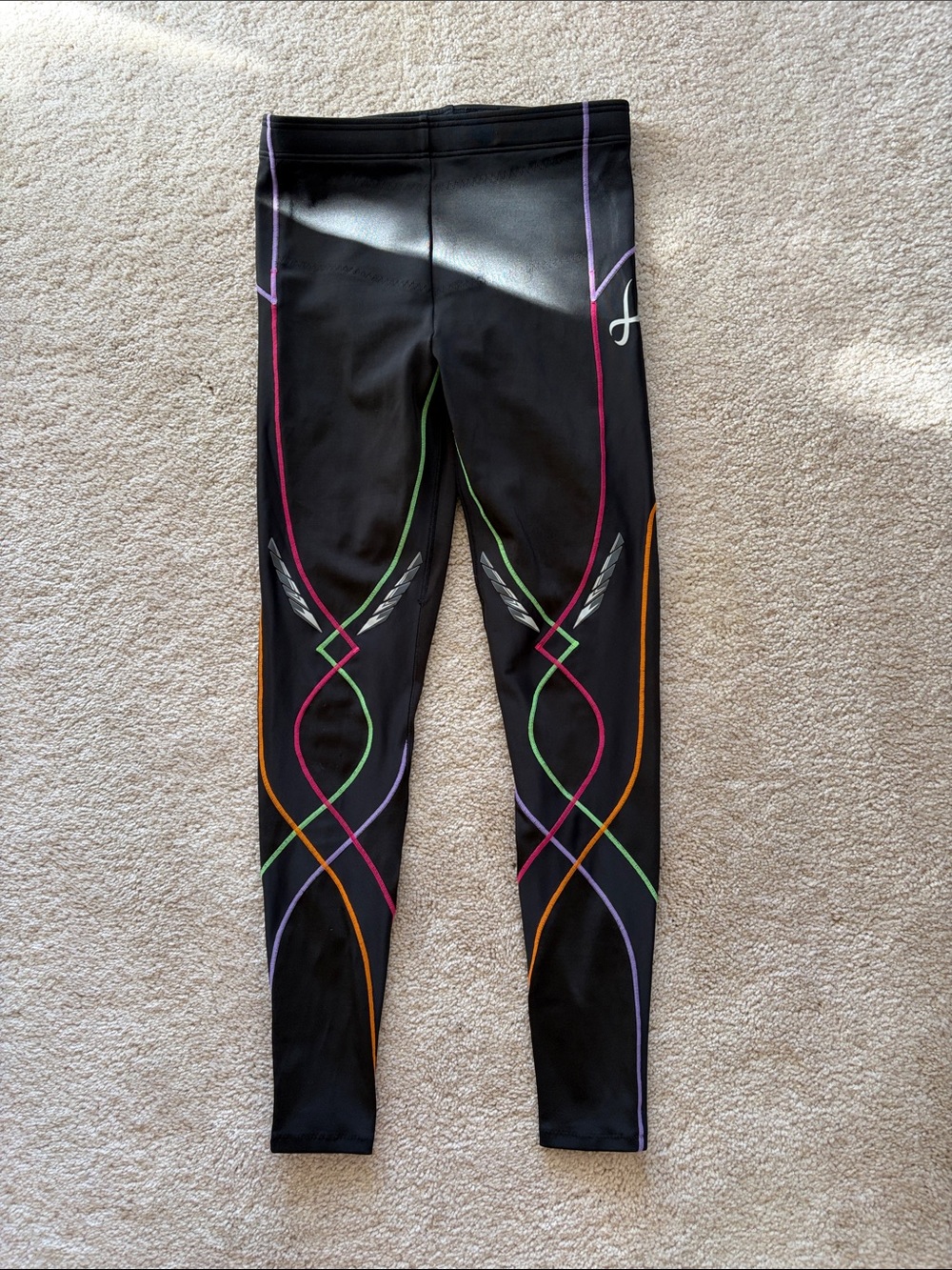 CW-X Black Compression Leggings with Multicolor Accent Lines
